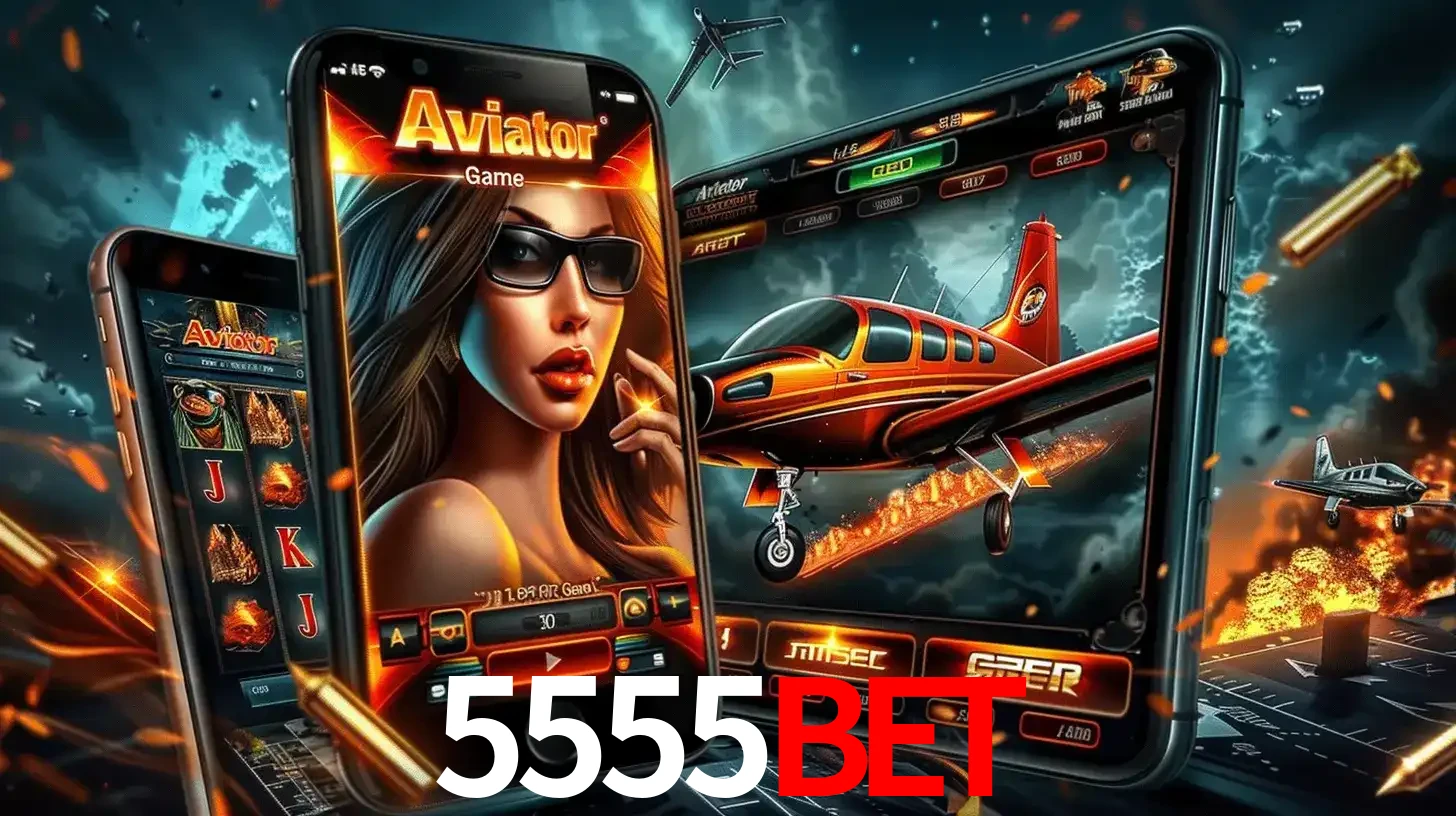 O popular jogo de apostas Aviator exibido em vários celulares e tablets, mostrando a interface emocionante e a ação de voo disponíveis para jogar agora no 5555BET.